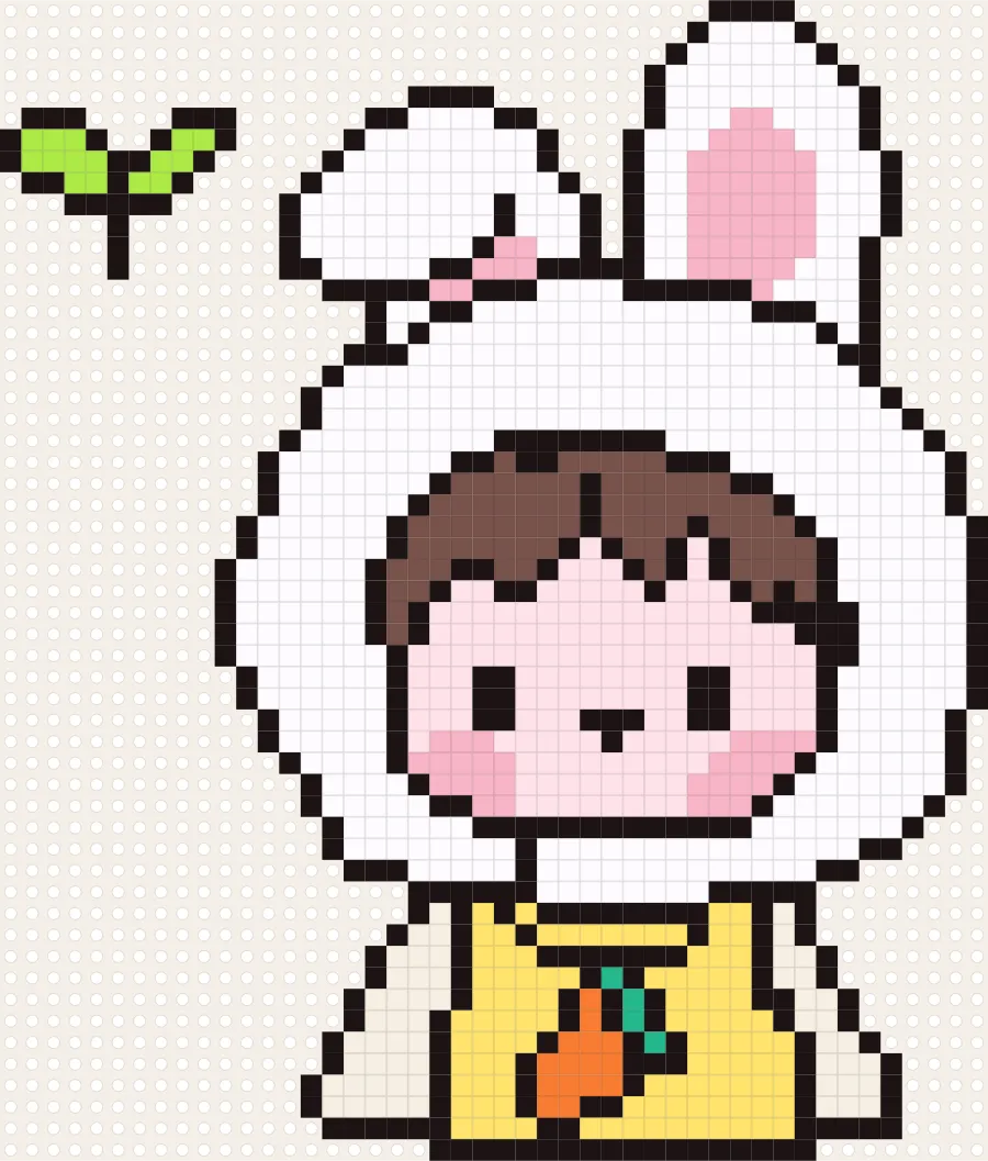 Plantilla de hama beads de Chica con capucha de conejo y zanahoria (46×54 cuadros)