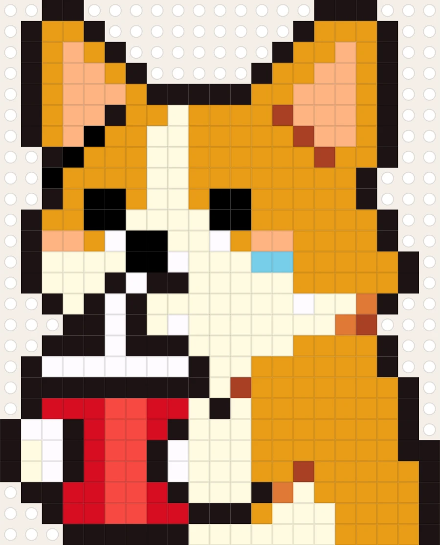 Plantilla de hama beads de Corgi con su taza (21×26 cuadros)