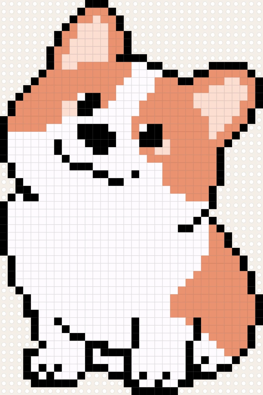 Plantilla de hama beads de Corgi mirando hacia arriba (34×51 cuadros)
