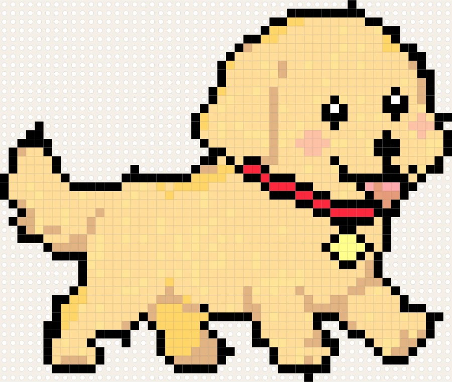 黃金獵犬姿勢組拼豆圖案（52×44 格）