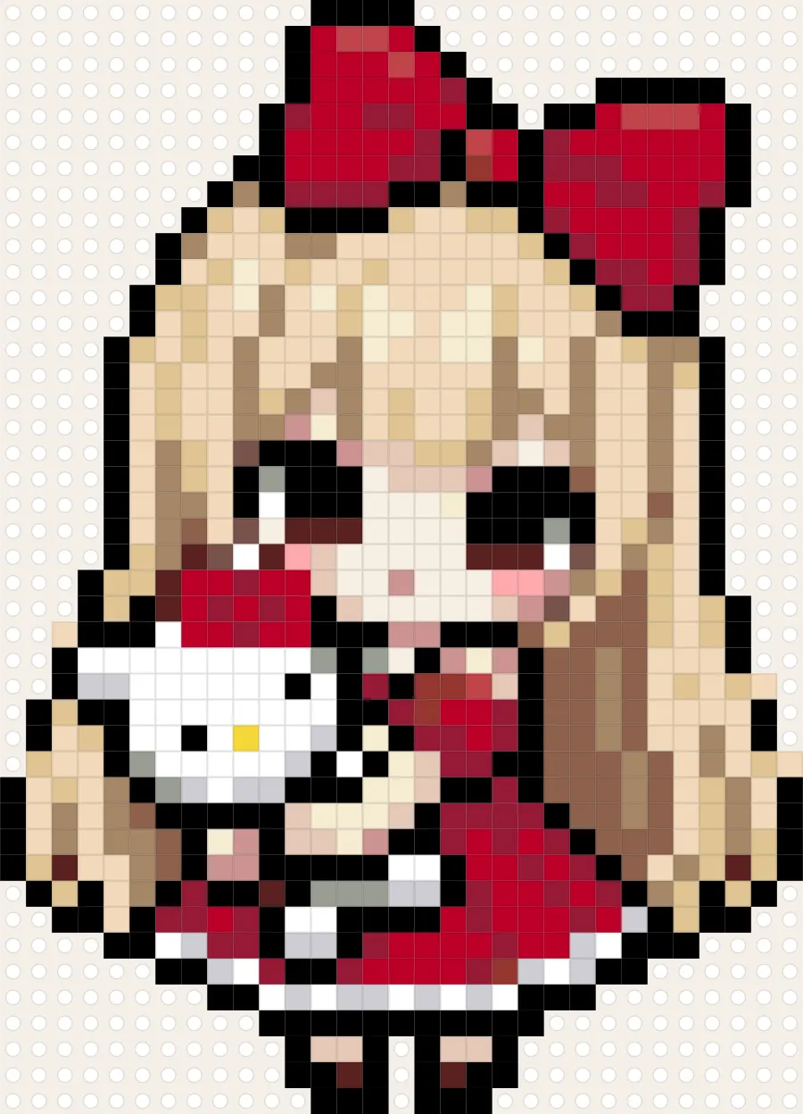 Red Bow Kitty Girl perler bead chart