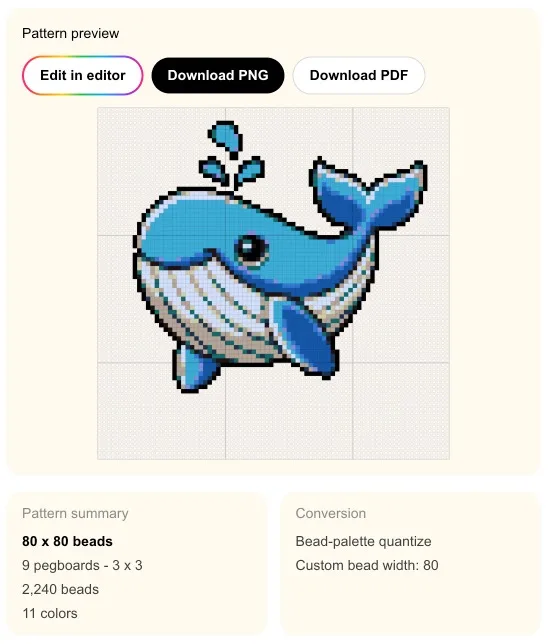 The bead pattern the converter produced from the whale illustration