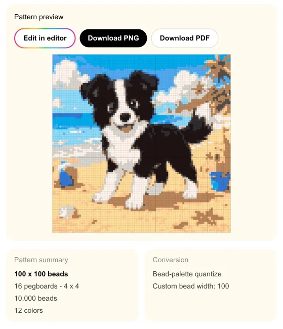 A bead pattern that keeps the full beach scene behind the subject