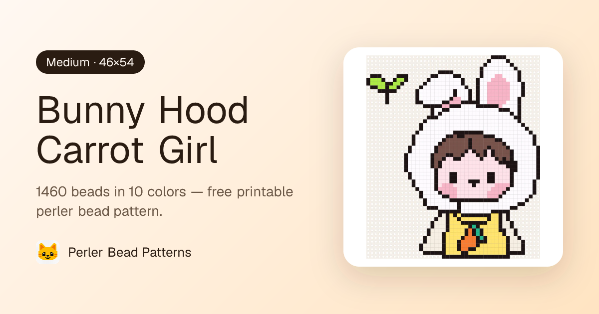 Free Bunny Hood Carrot Girl Perler Bead Pattern (Printable PDF)